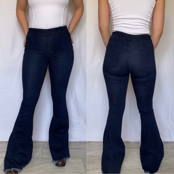Flying Monkey | High Rise Super Flare Dark Wash Bell Bottom Stretchy Jeans - Picture 1 of 10